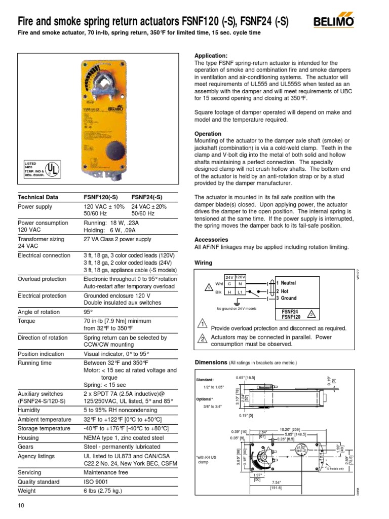 Belimo Fire Damper Actuators Switch Axle
