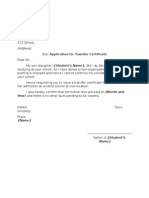 Sample Application Letter - School Transfer Certificate