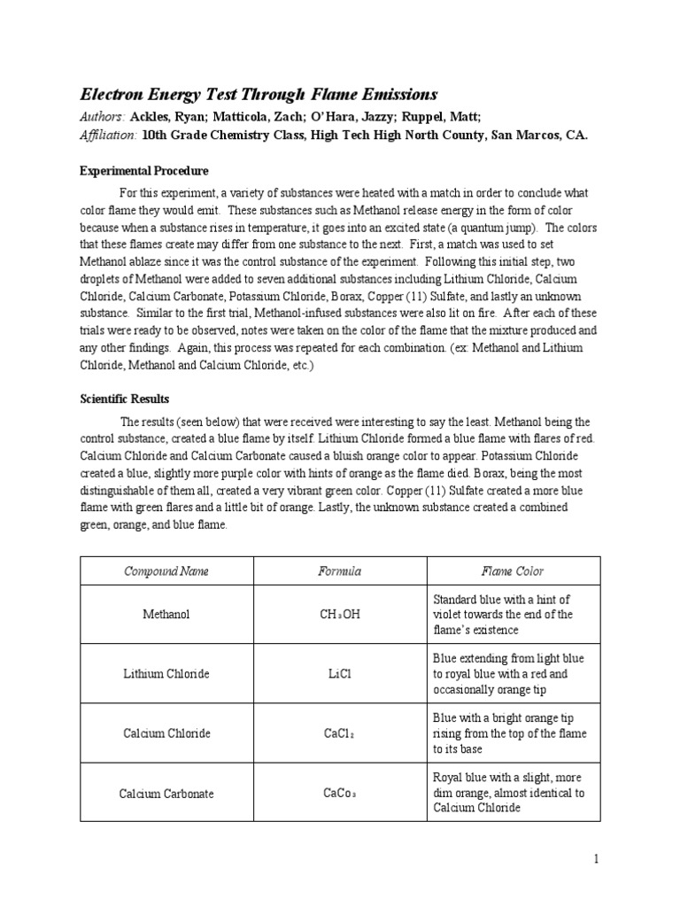 Flame Emission Colors of Chemicals | PDF | Chemical Substances ...