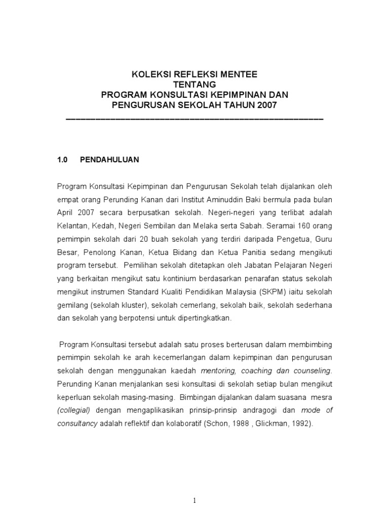 Koleksi Refleksi Mentee Tentang Program Konsultasi Kepimpinan