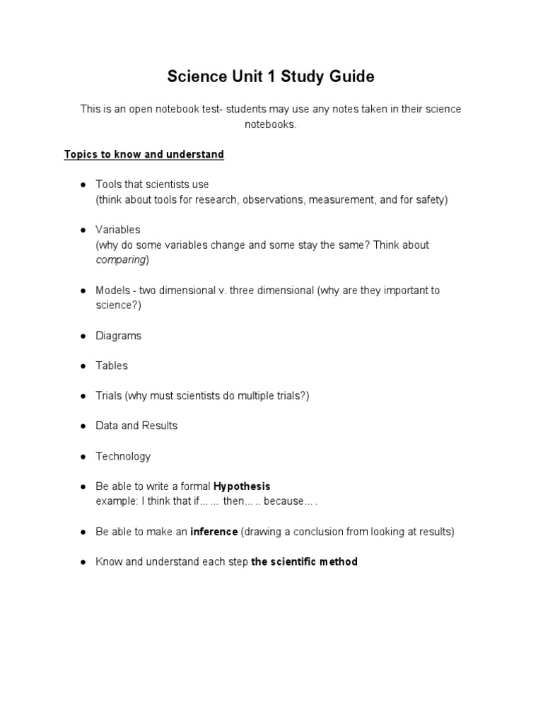 Science Unit 1 Study Guide Essentials | PDF | Science | Scientific Method