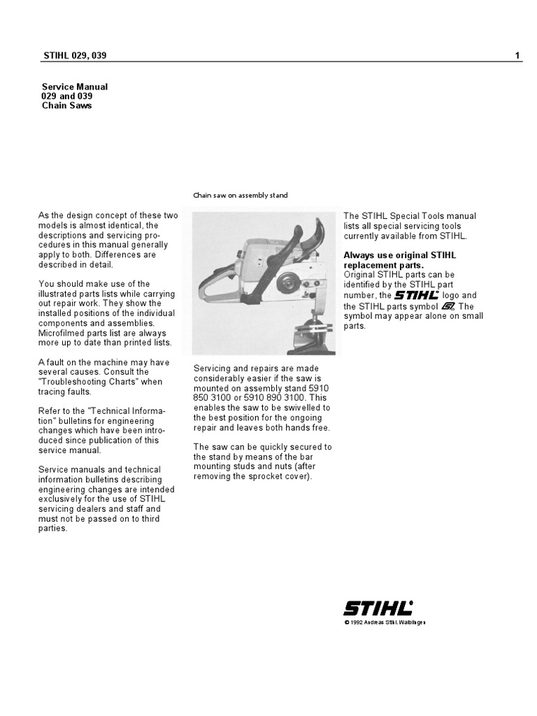 Stihl - Chain Saw Service Manual - Models 029 and 039 | PDF | Piston ...