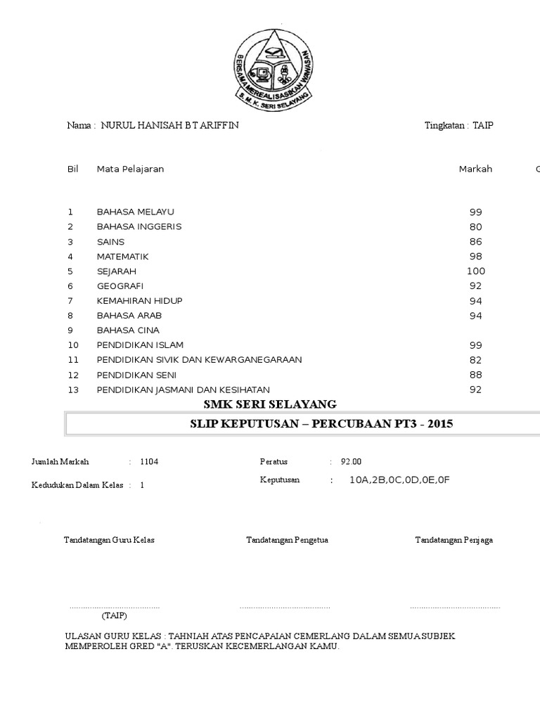 Slip Keputusan Pt3 2 Pdf