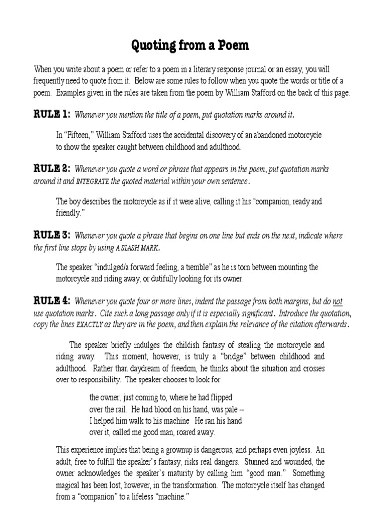Citing Lines from William Stafford's Poetry | PDF | Quotation Mark