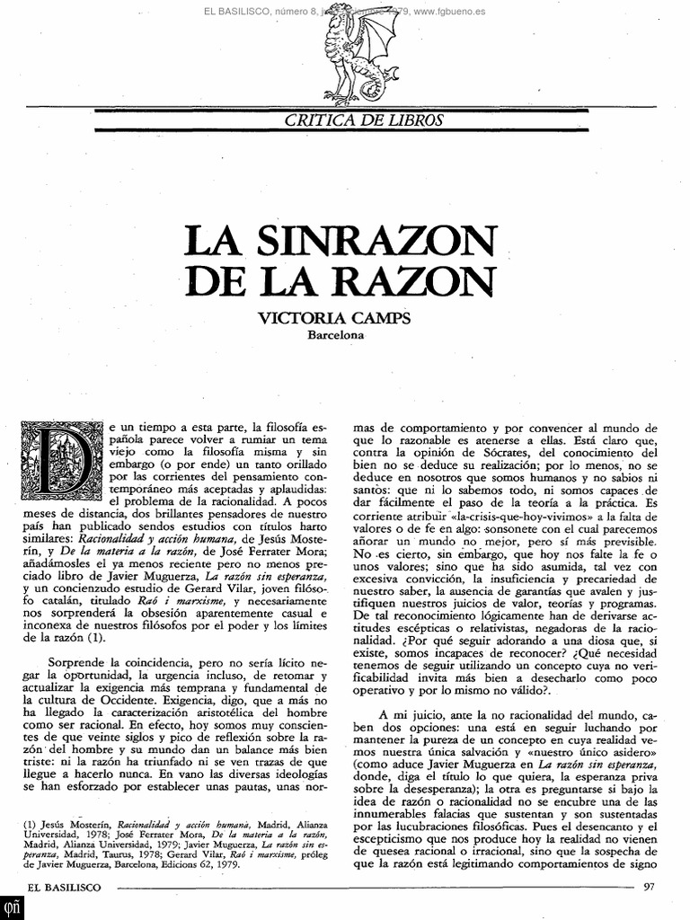CAMPS La Sinrazon de La Razon | PDF | Racionalidad | Razón