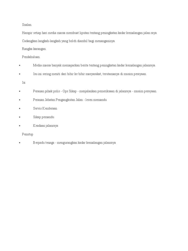 Karangan Peningkatan Kadar Kemalangan Pdf