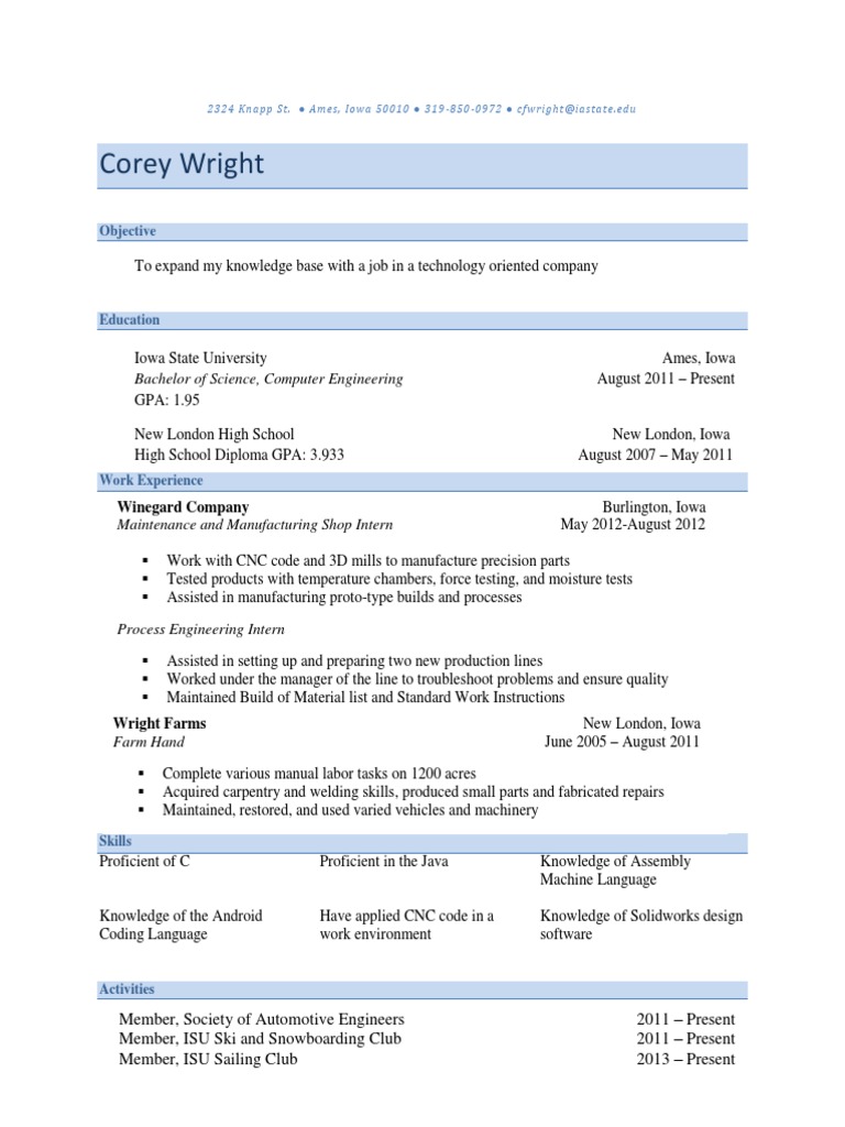 Corey Wright's Computer Engineering Resume | PDF | Technology & Engineering