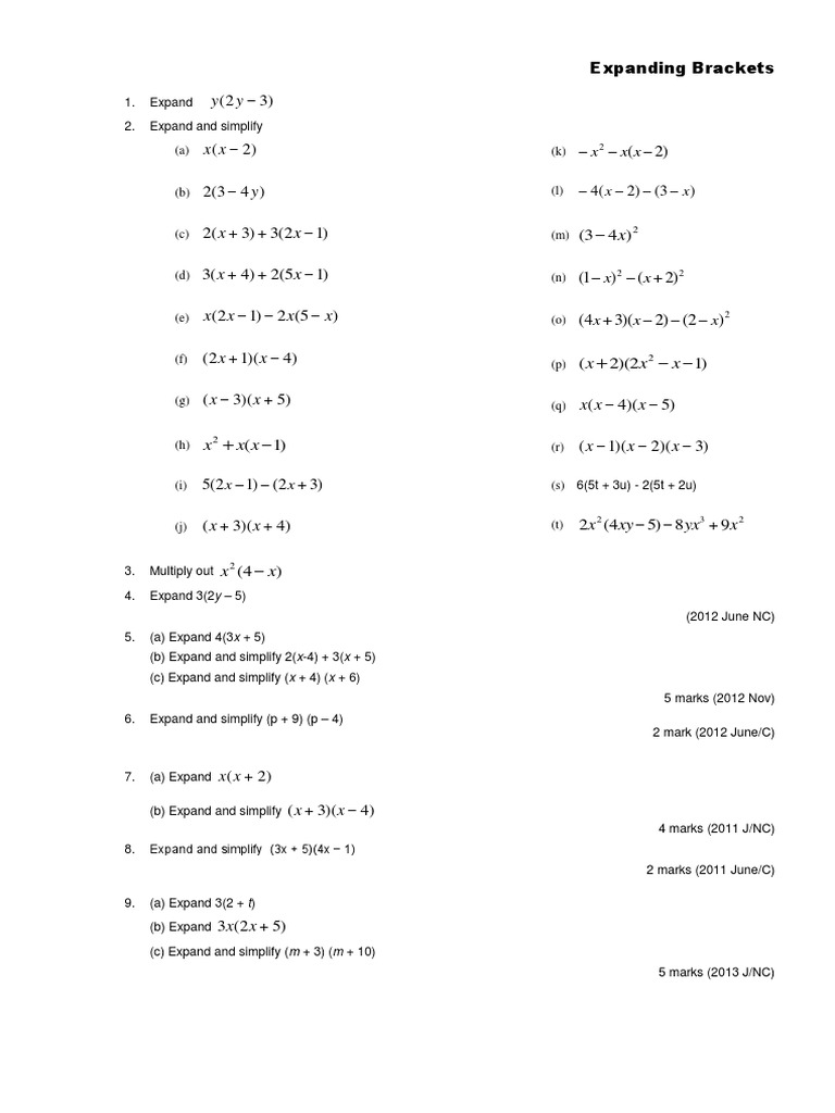 Expanding Brackets Practice Worksheet | PDF