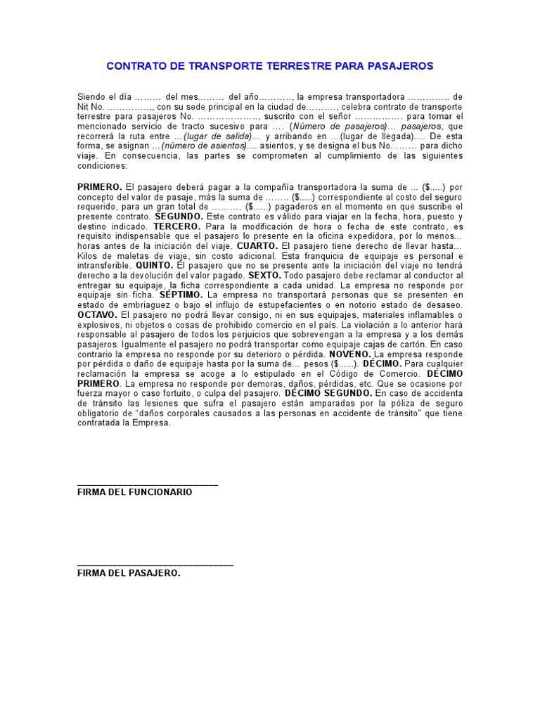 Modelo Contrato de Transporte PDF Transporte Business