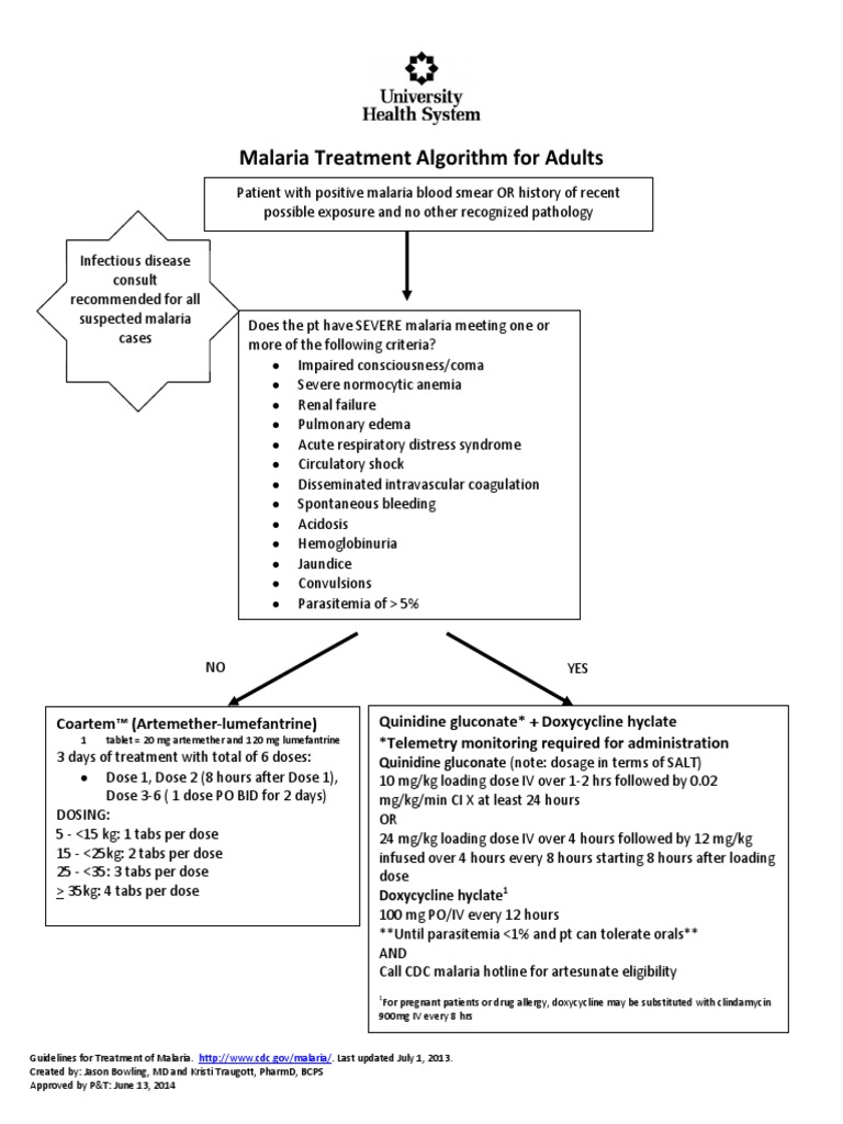 Malaria Treatment Guidelines for Adults | PDF | Science & Mathematics