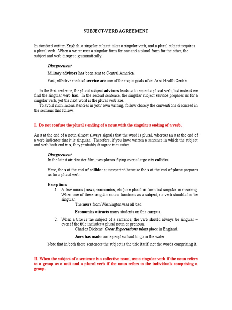 Subject Verb Agreement Disagreement Grammatical Number Plural