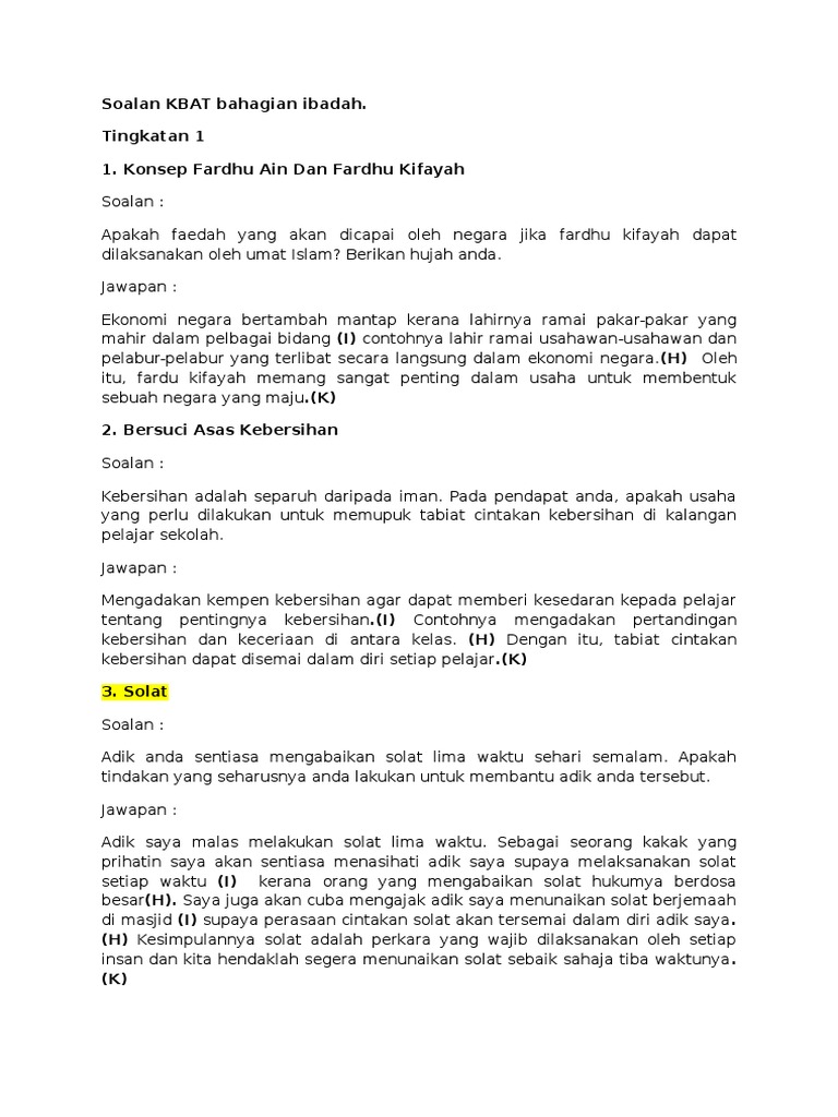 Contoh Soalan Kbat Pendidikan Islam