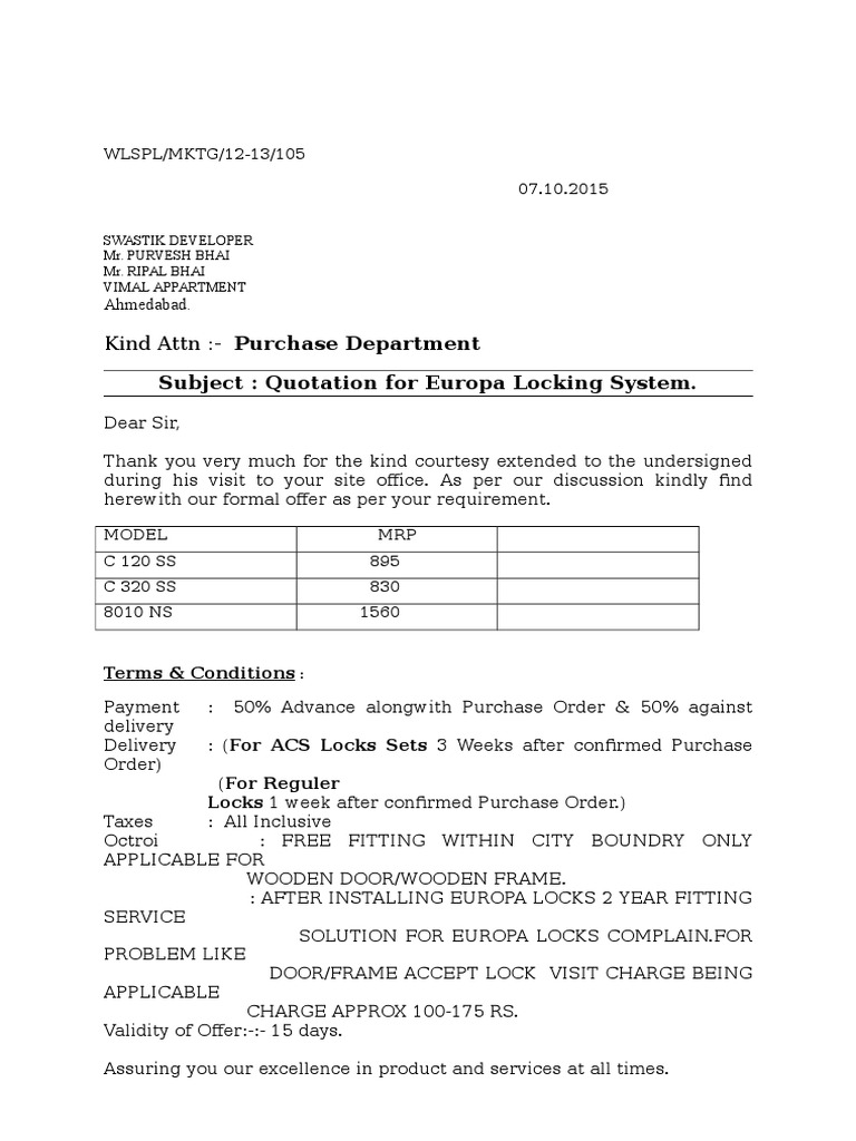 Quotation for Europa Locking System | PDF | Computers | Technology ...