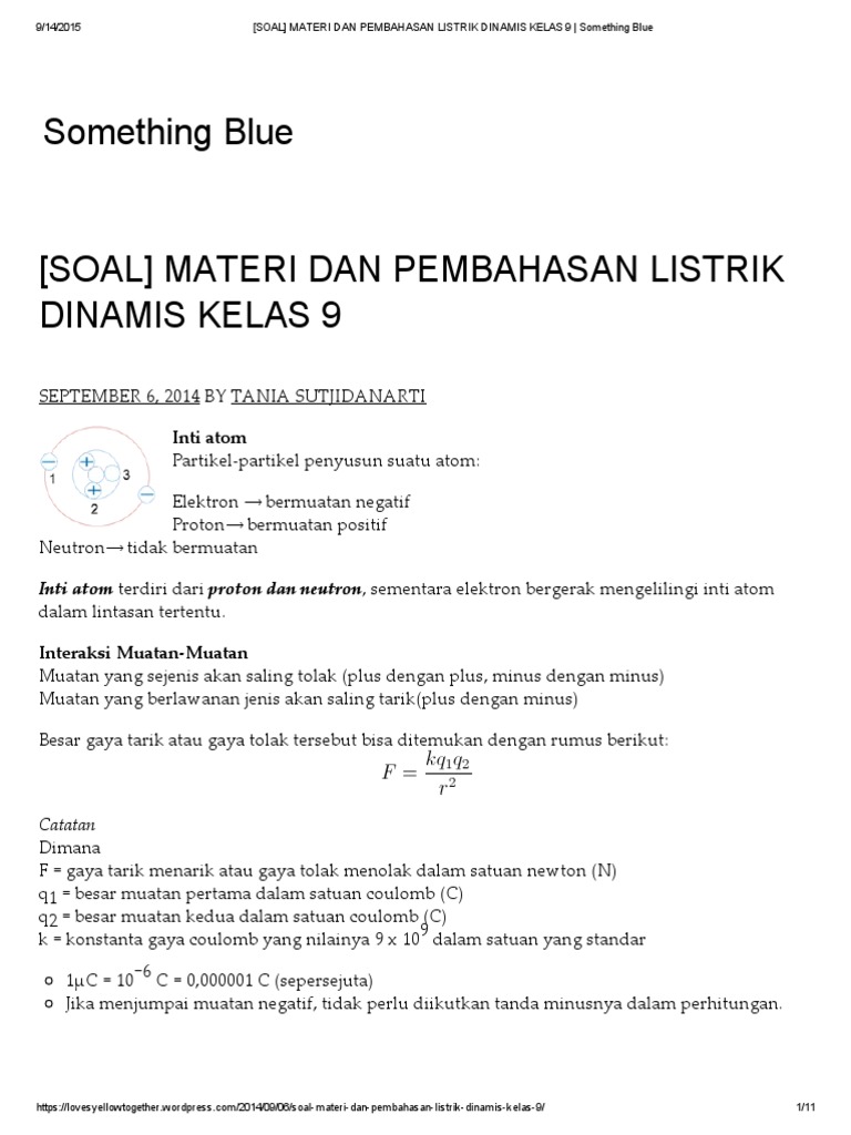 Soal Materi Dan Pembahasan Listrik Dinamis Kelas 9 Something Blue