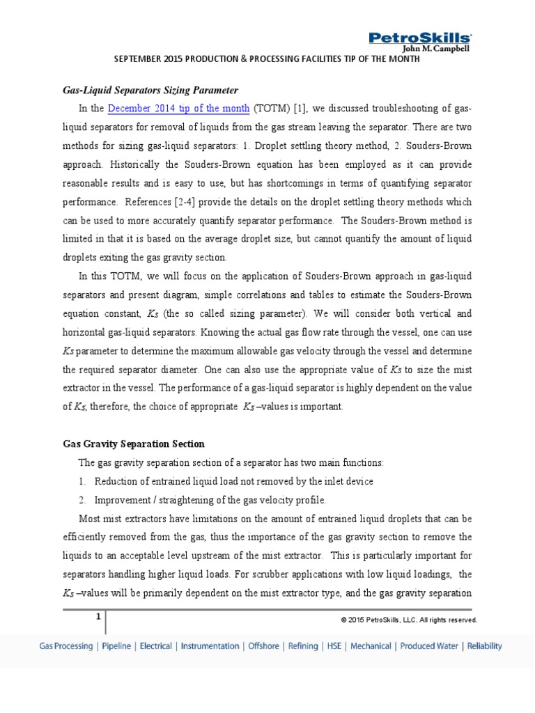 Separators Sizing | PDF | Drop (Liquid) | Gas Technologies