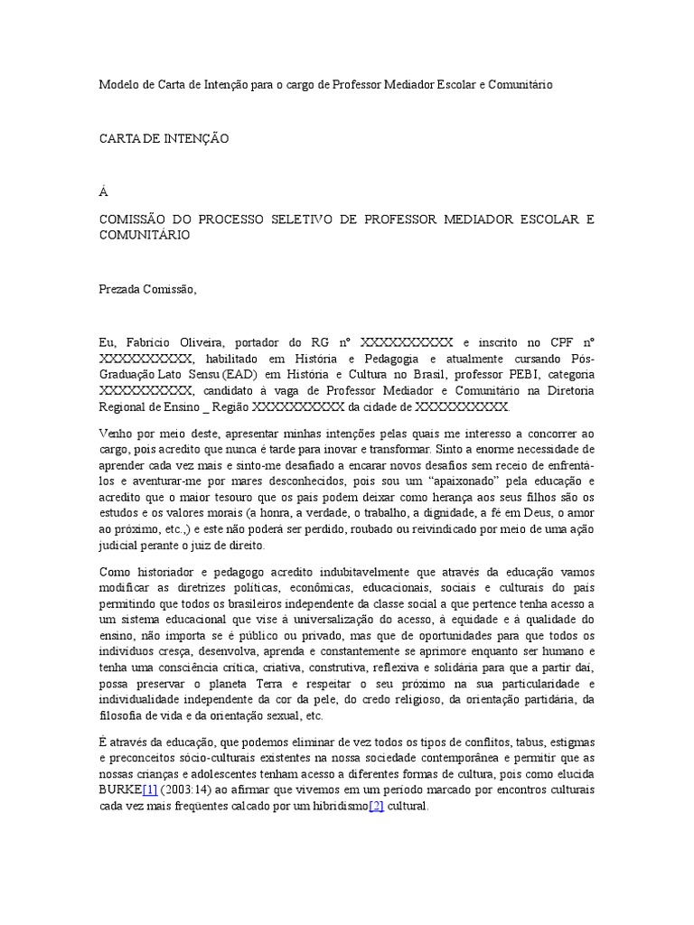 Modelo de Carta de Intenção  Pedagogy  Schools