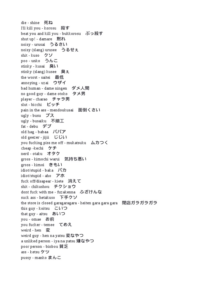 Japanese Swear Words PDF