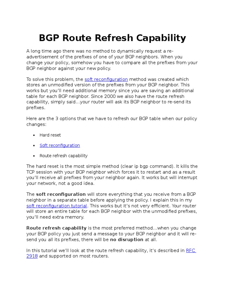 BGP Route Refresh Capability | PDF | Router (Computing) | Ip Address