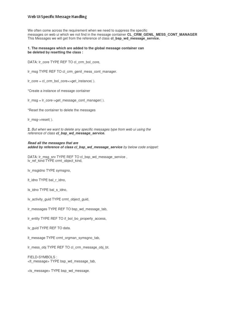 Web UI Message Deletion in SAP CRM | PDF | Computer Programming | Areas ...