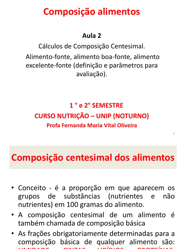 Importancia Da Composição Centesimal Dos Alimentos