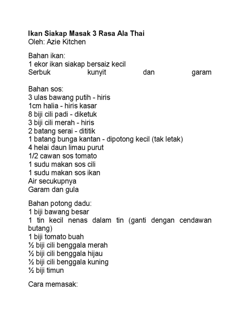 Ikan Siakap Masak 3 Rasa Ala Thai Pdf