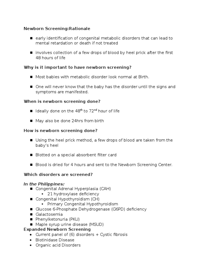 Newborn Screening for 6 Disorders | PDF | Phenylalanine | Adrenal Gland