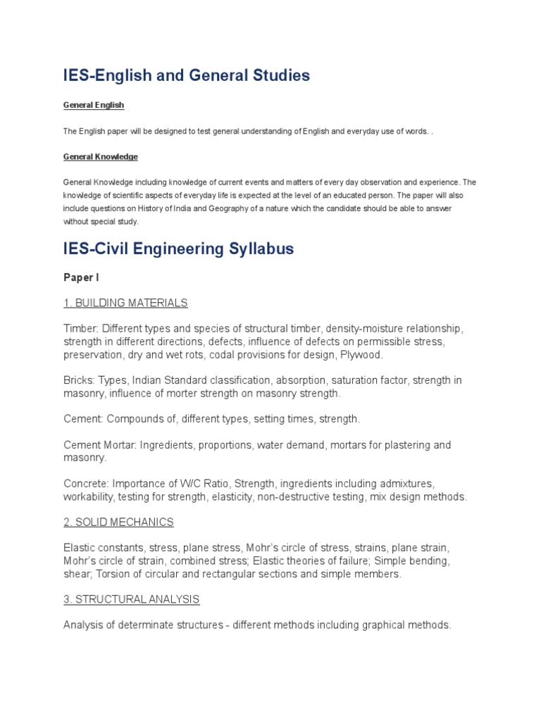 IESEnglish and General Studies Syllabus and IESCivil Engineering
