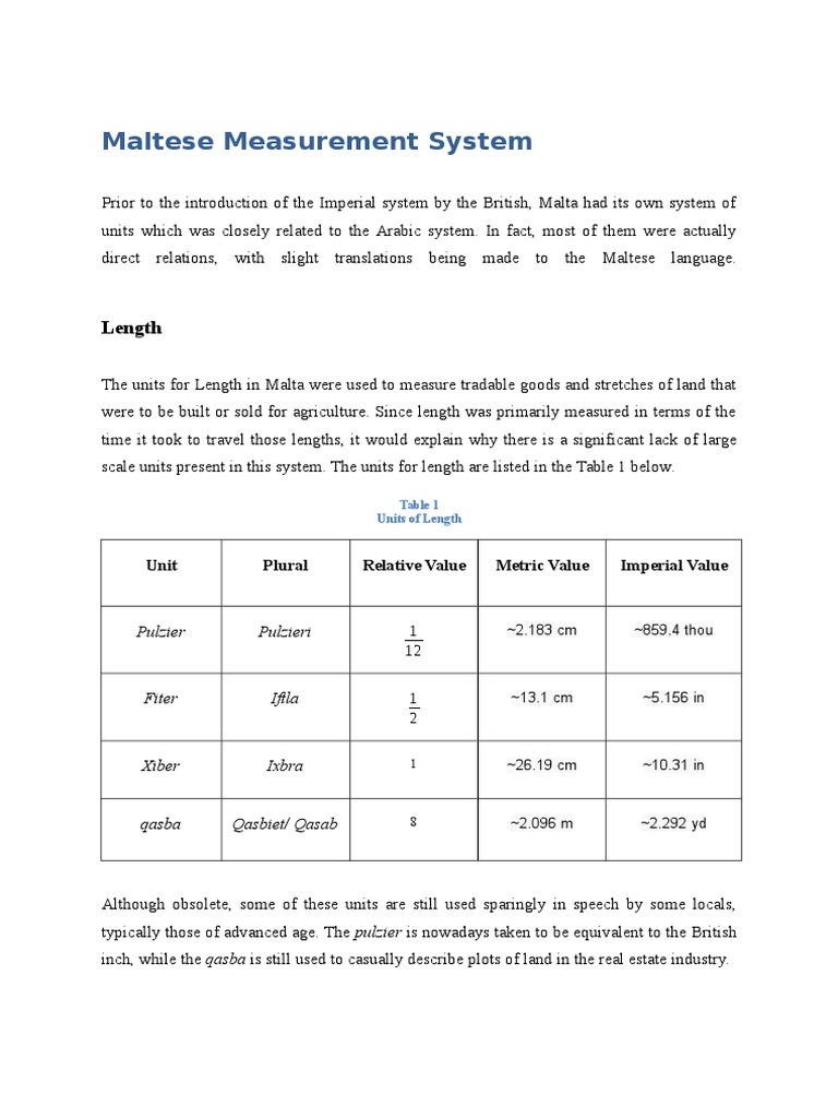 Maltese Measurement System | PDF | Litre | Units Of Measurement