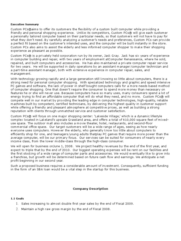 Personal business plan assignment picture