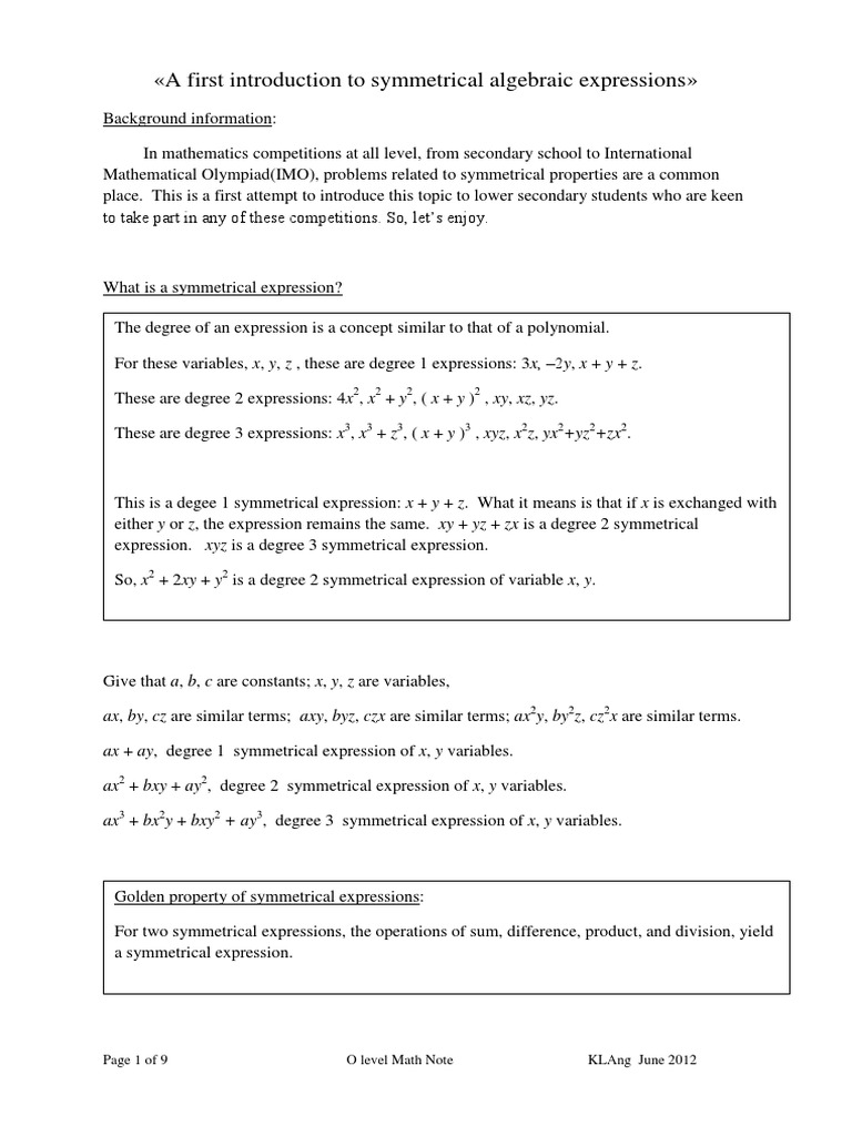 Beyond On Symmetrical Algebraic Expressions | PDF | Symmetry ...