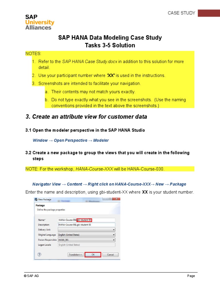 E04 - SAP HANA Case Study Tasks 3-5 (View Creation) Solution | PDF ...