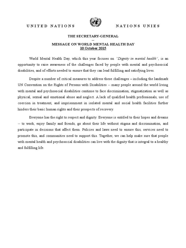 UN Message on World Mental Health Day | PDF
