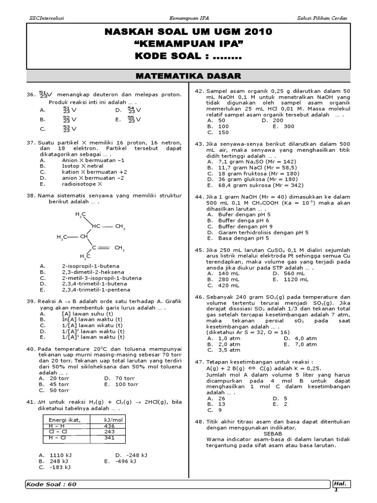 Soal Um Ugm Kimia 2010 Kode Soal 451 PDF