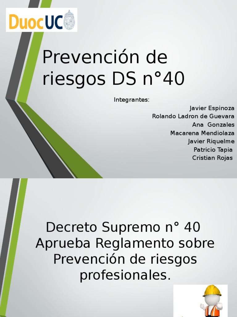 Presentación Decreto Supremo N°40 | PDF | Regulación | Seguro