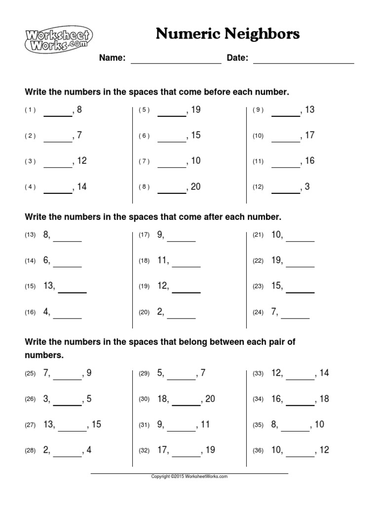 WorksheetWorks Numeric Neighbors 2 PDF | PDF