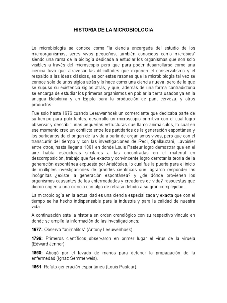 Historia de La Microbiologia | PDF | Microbiología | Microorganismo