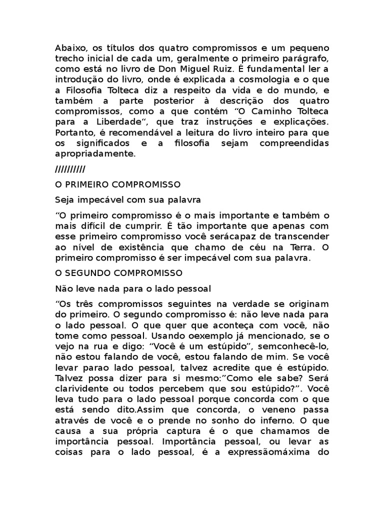 Os 4 Compromissos Resumo PDF | Liberdade | Science