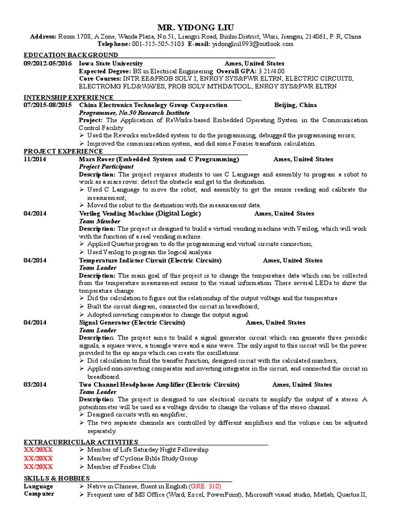 Yidongliu CV | PDF | Amplifier | Computer Engineering