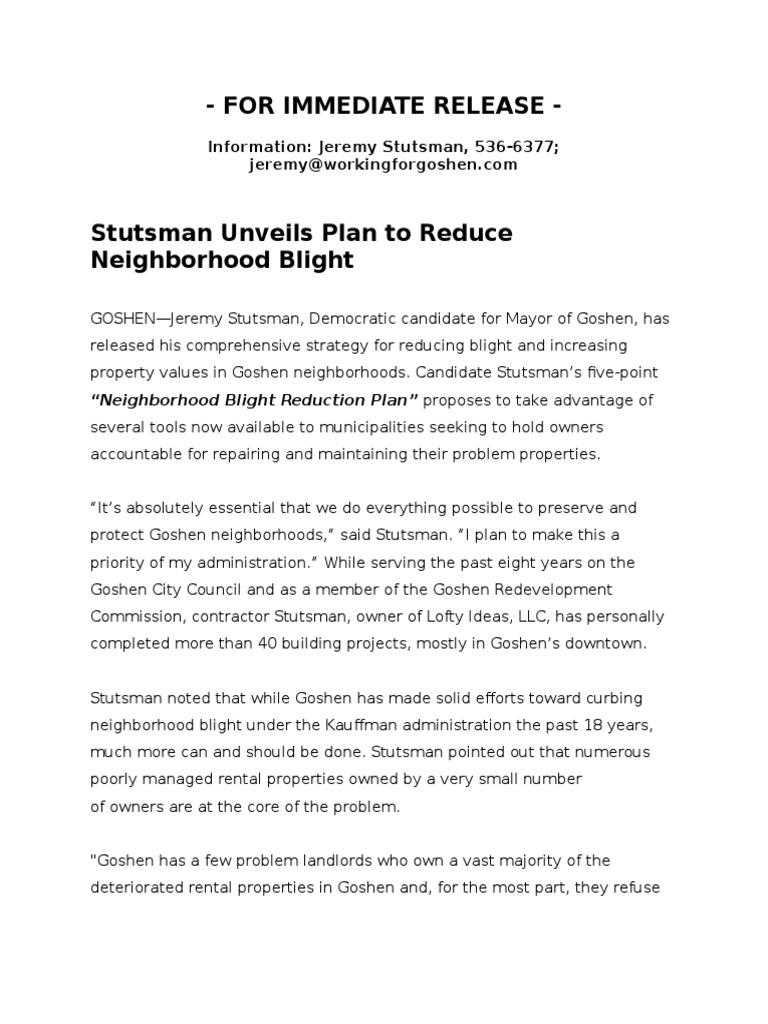 Goshen's Neighborhood Blight Reduction Plan | PDF | Common Law | Public ...