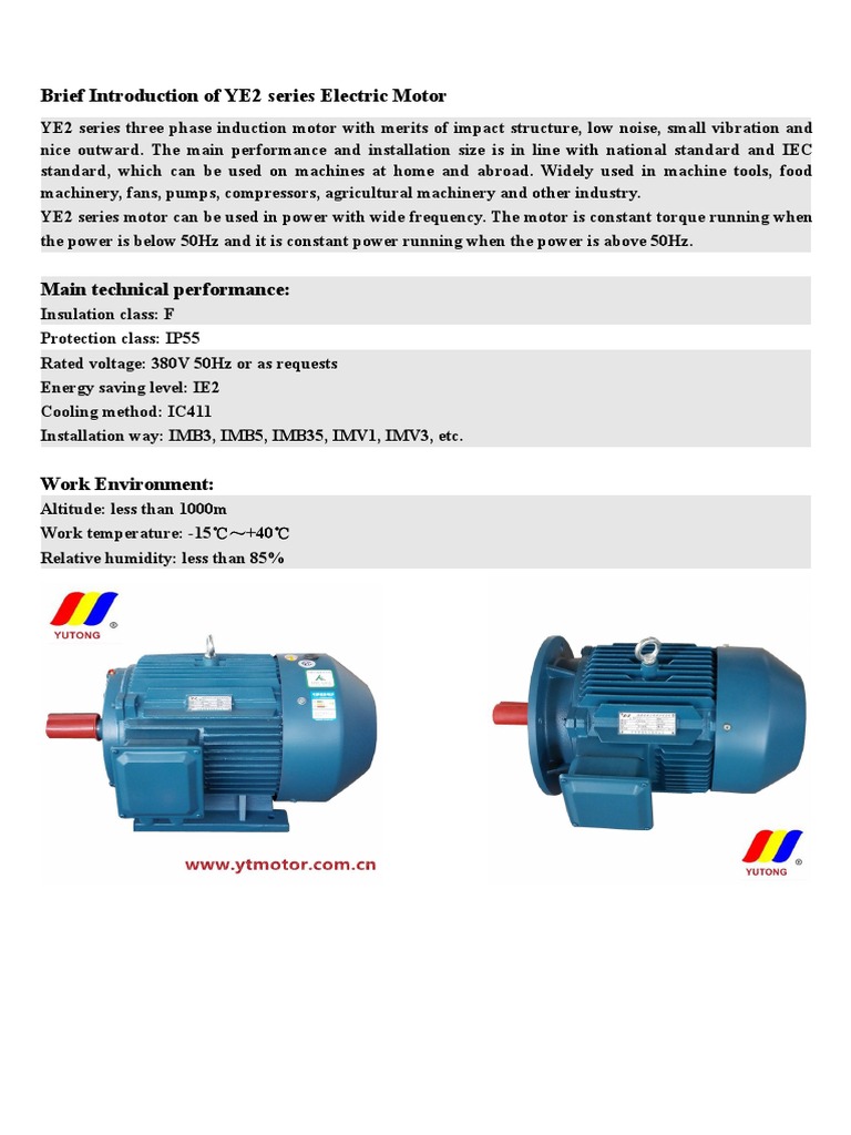 YE2 High Efficiency Electric Motor PDF PDF Engines Electric Motor