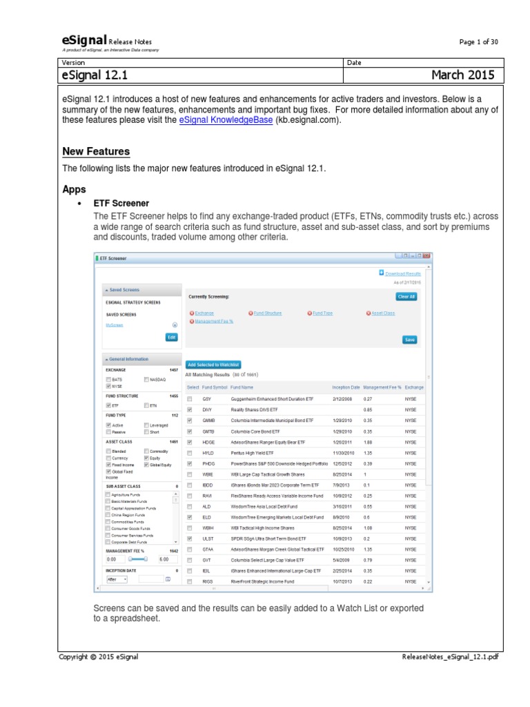 ESignal 12.1 Release Notes PDF Exchange Traded Fund Futures Contract