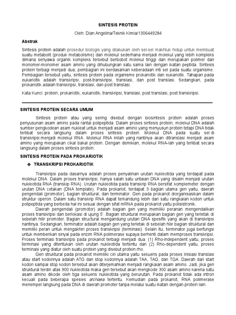 Tahapan Sintesis Protein | PDF