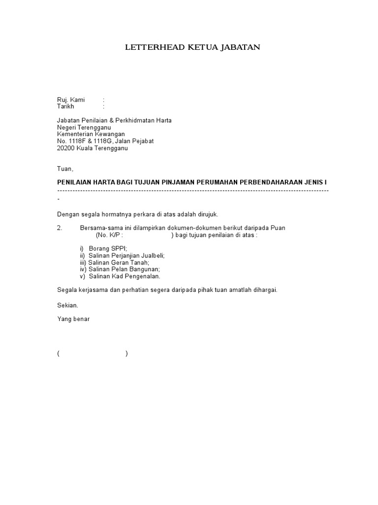 Contoh Surat Ke Pejabat Penilaian