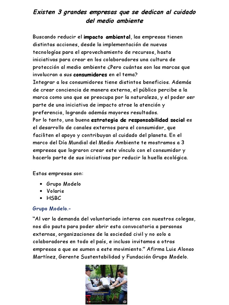 Las 3 Empresas Que Contribuyen Con El Medio Ambiente | PDF | Los ...