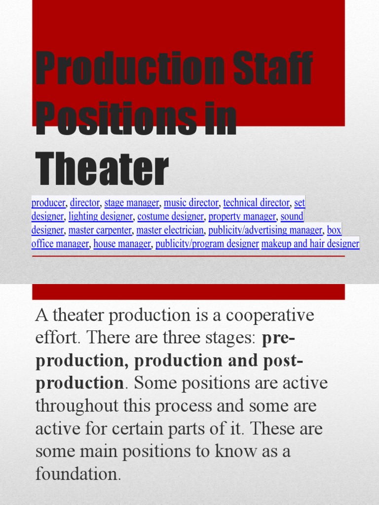 Production Staff Positions in Theater PDF Entertainment