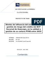 Plan de gestión de riesgo del crédito del BCP