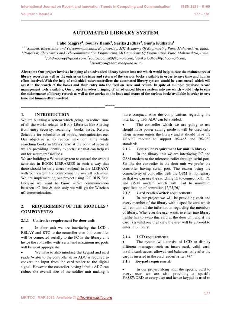 Automated Library System | PDF | Microcontroller | Office Equipment