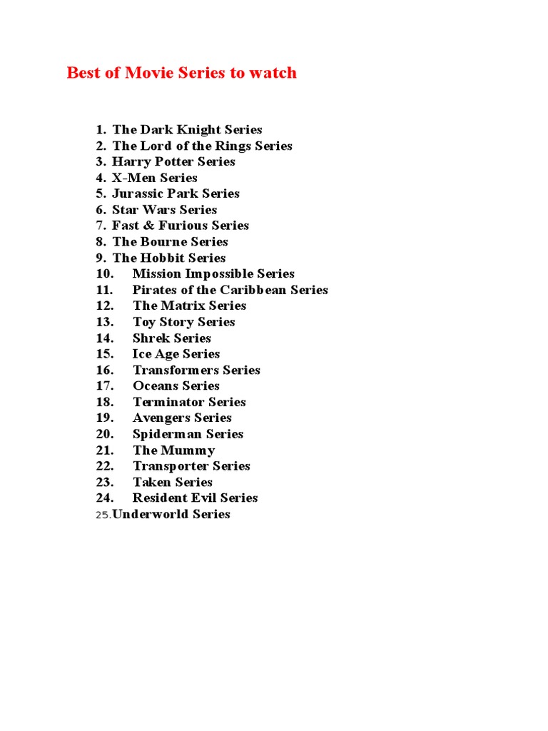 Top 25 Movie Series to Watch | PDF | Young Adult