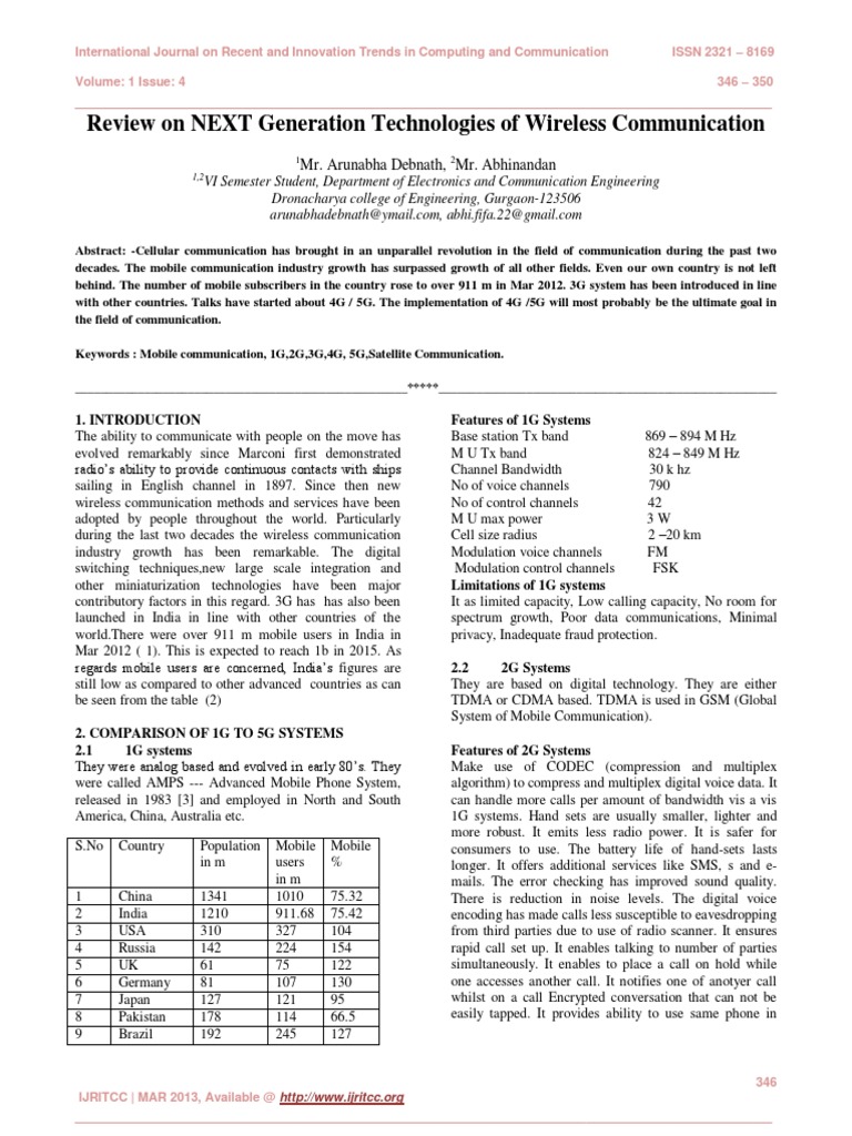 Review On NEXT Generation Technologies of Wireless Communication | PDF ...