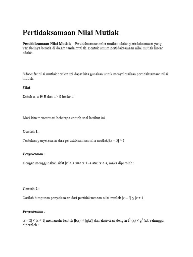 Pertidaksamaan Nilai Mutlak
